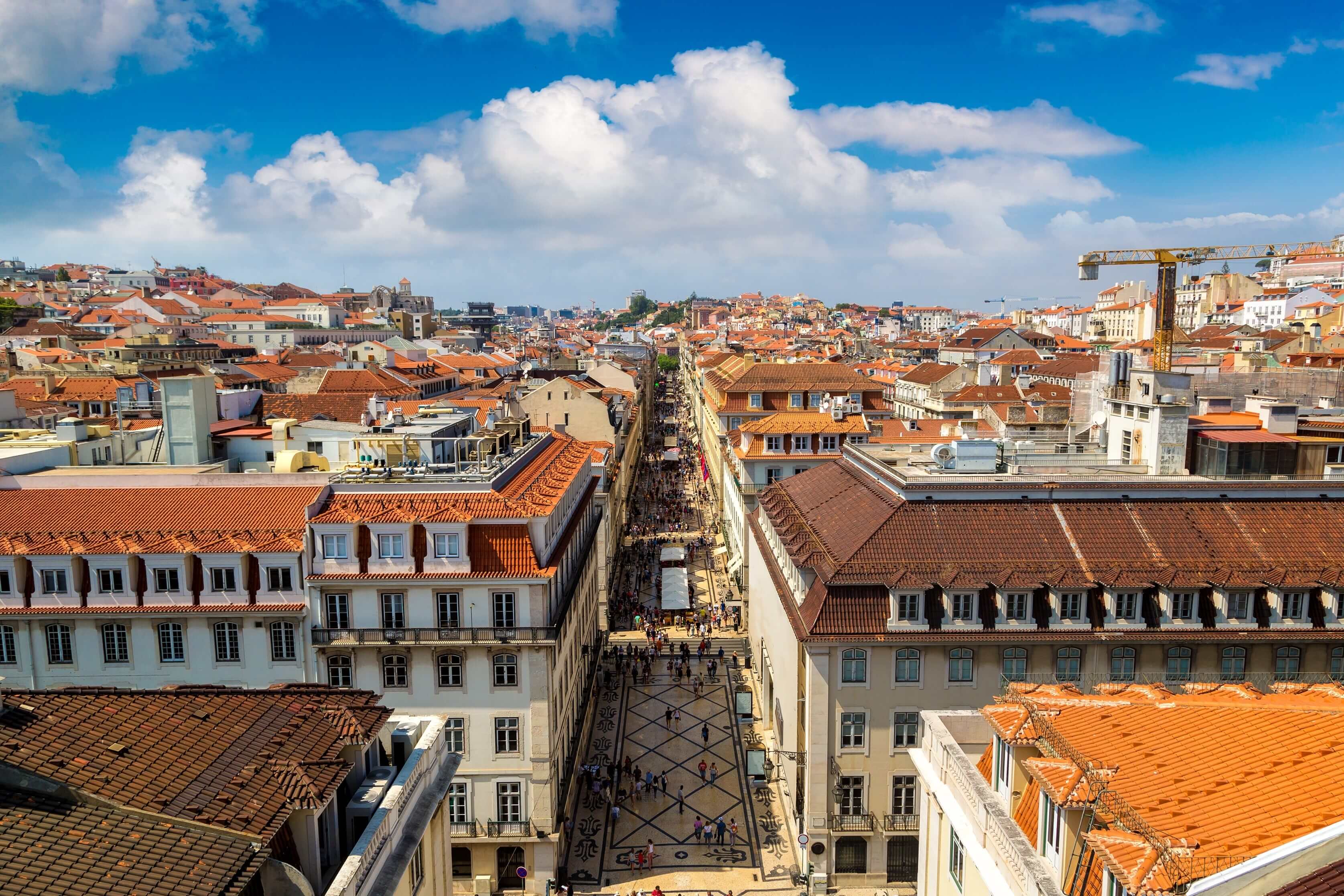 Panoramic aerial view of Lisbon in a beautiful summer day, Portugal